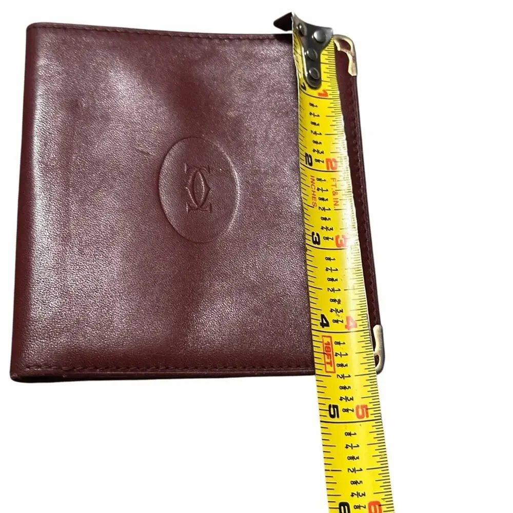 Vintage Cartier Burgundy Leather Men's Wallet with Gold Corner Accents